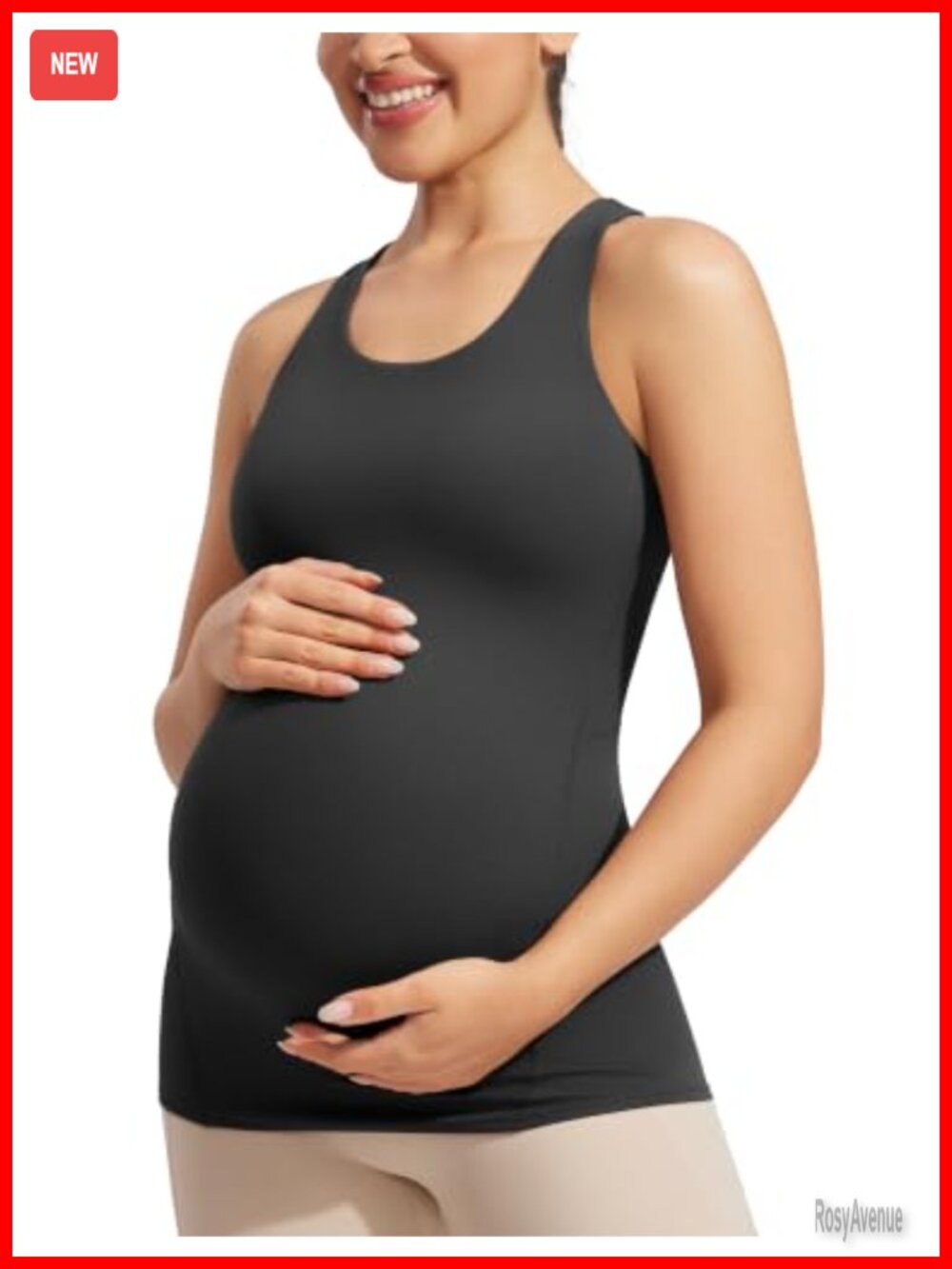 Maternity Racerback Tank Top Removable Padded Built-in Bra Hip Length